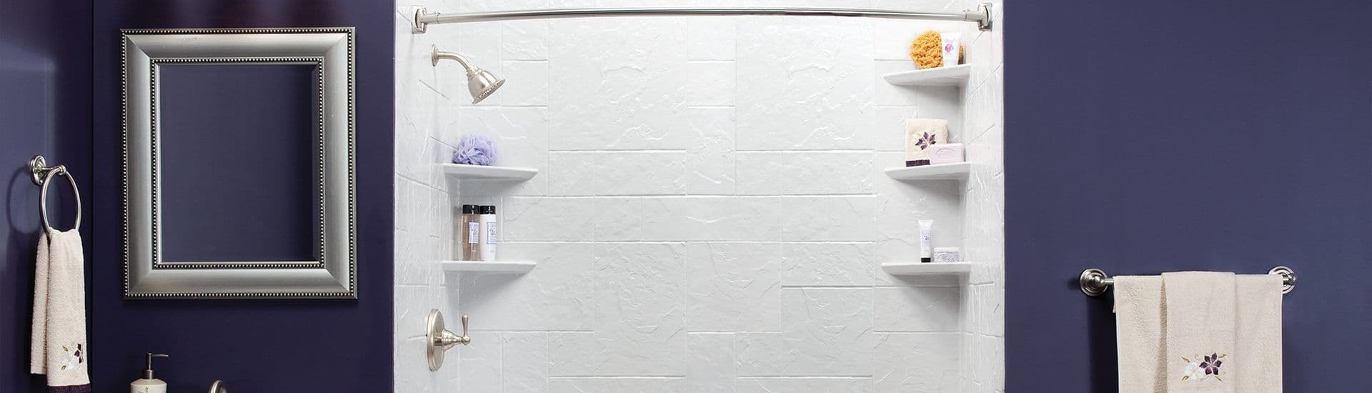 purple bathroom with shower